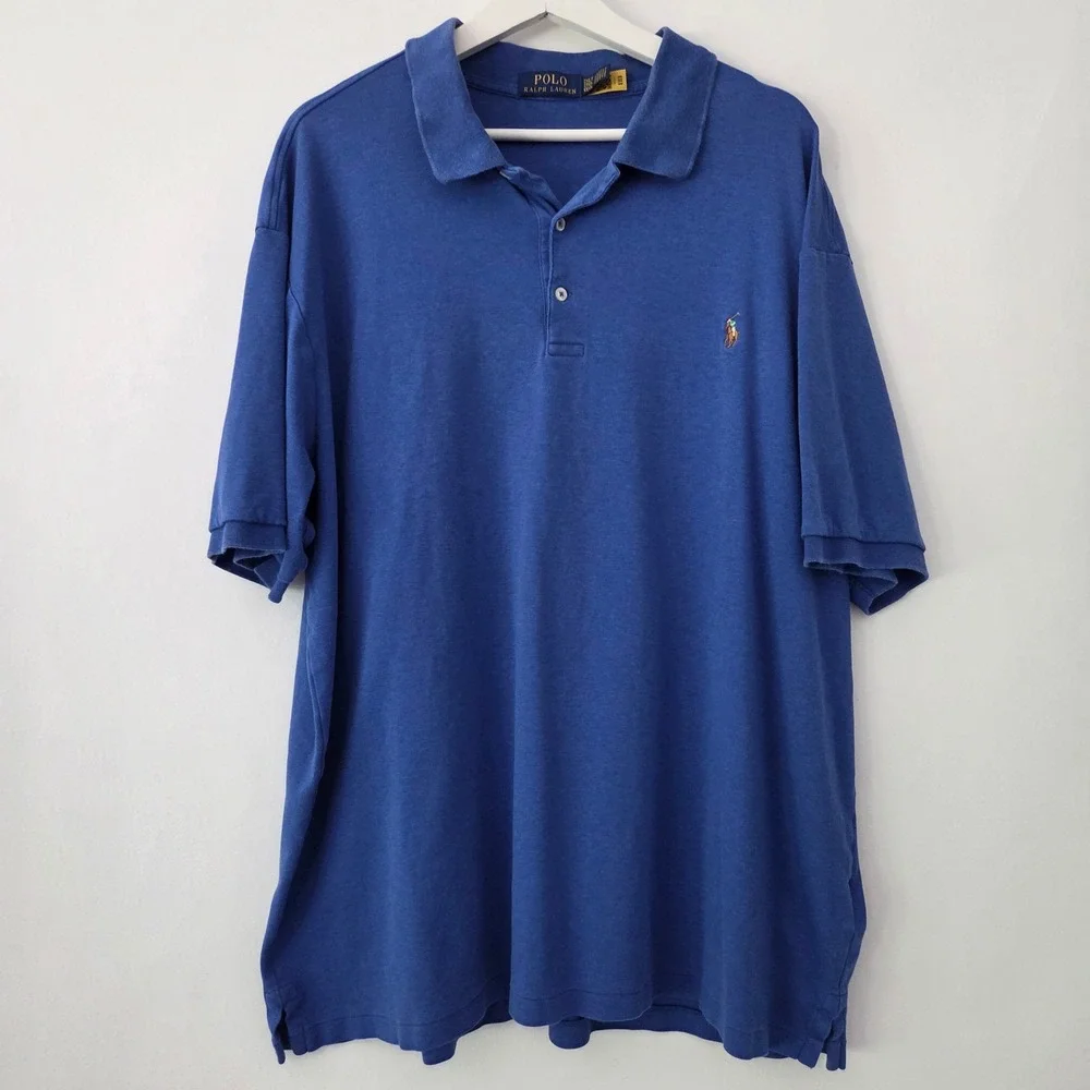Polo Ralph Lauren Polo Shirt Blue Short Sleeve Cotton Mens 2XLT